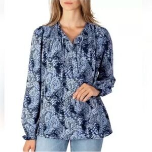 Long Sleeve Peasant Blouse Top Blue